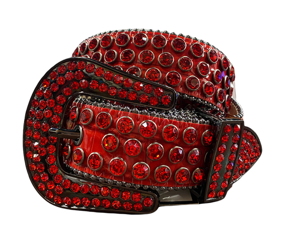 DNA Belt - Drip - Red Leather with Multi and Red Stones 2XL